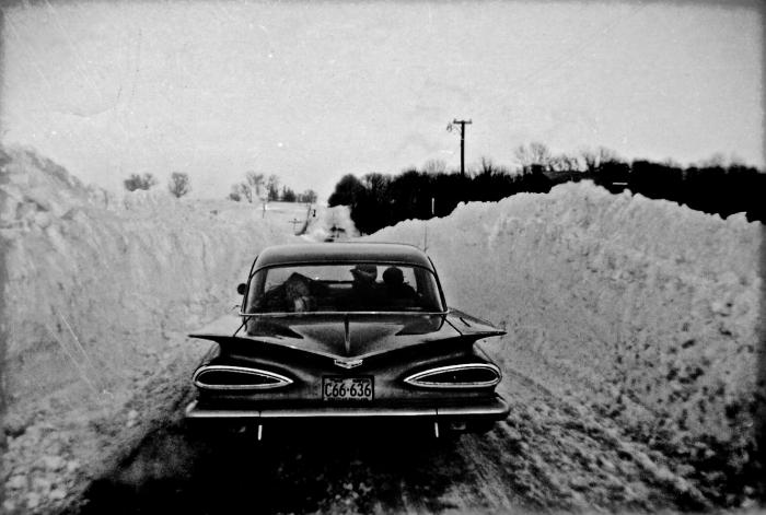 Chevrolet on Hwy CC with huge snow drifts